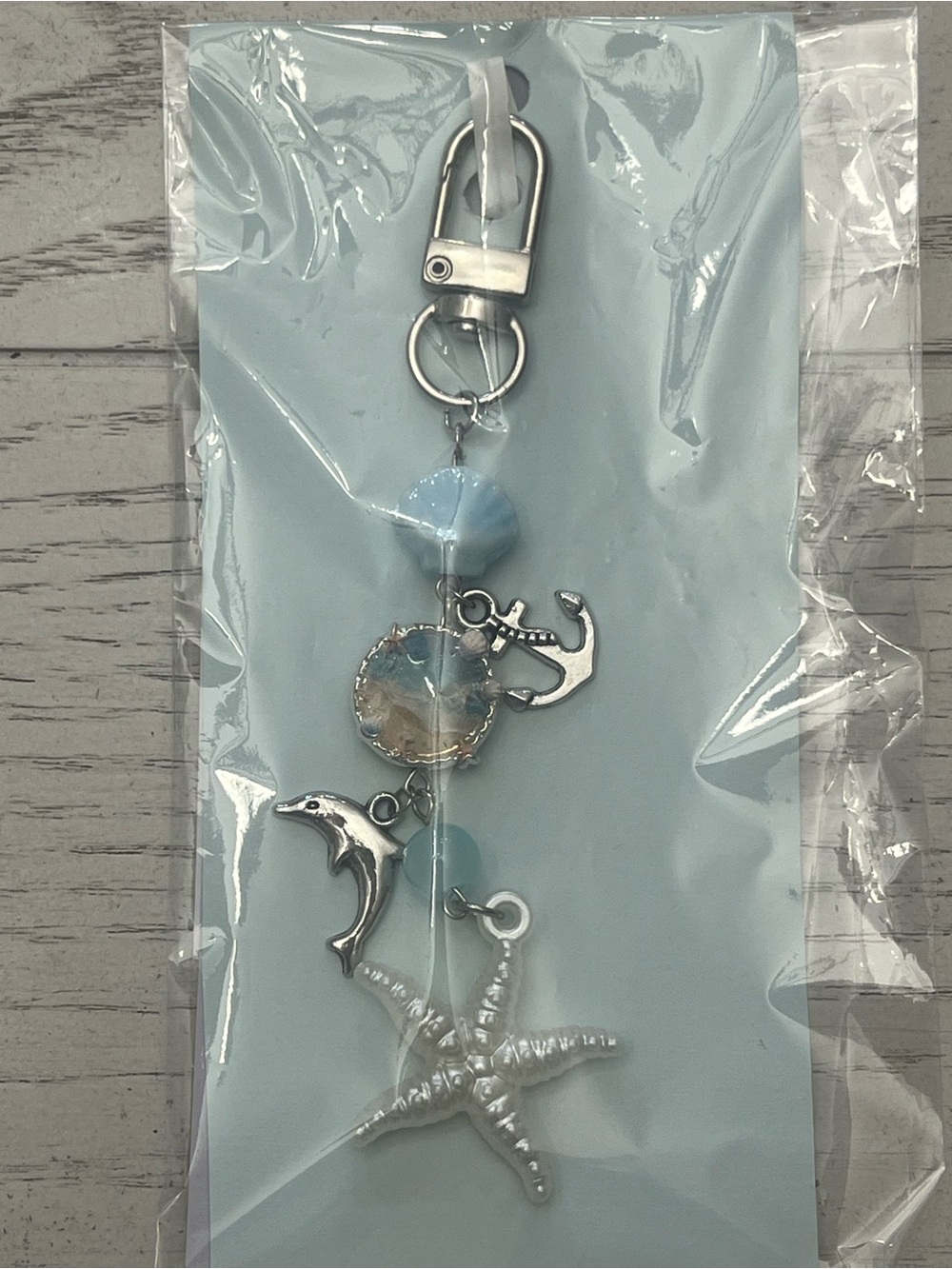 Coastal Beach Purse Charm Keychain Dolphin Starfish Anchor Shell Blue NWT